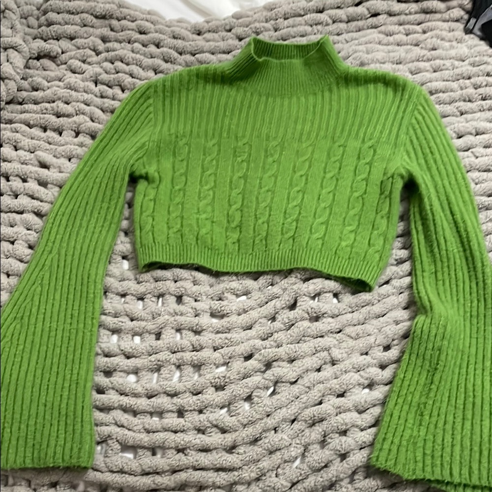 Forever 21 Women's Cable Knit Cropped Sweater in Pepper Green
